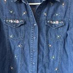 Vintage Lemon Grass Embroidered Floral Denim Shirt Women's Long Sleeve Large Blue Photo 1