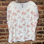 Kate Hill  White Floral Lace Short Sleeve Blouse Women's Size 2X Photo 0