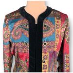 Vintage Paisley Tapestry Collarless Blazer Jacket Velvet Trim Boho Eclectic 12 Black Photo 3