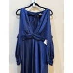 NWT IEENA Mac Duggal Plunge Neck Long Sleeve Satin Gown in Midnight Size 10 Blue Photo 4