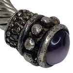 Vintage: Purple Cats Eye Cabochon Gems ❁ Twisted Silver Cable Bangle Bracelet ❁ Photo 11