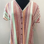 W5  | Multicolor Striped Knit Button Top Made in USA | Medium Photo 0