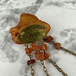 Vintage Art Deco Baltic Amber Collar Pin Brooch Dangle Beds Chain Gold Tone Photo 3