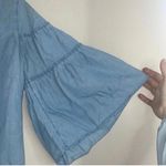 J. Jill Denim Blue Chambray Ruffle Sleeve Blouse 100% Tencel Lyocell Photo 2