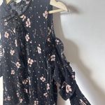 i jeans by Buffalo Blouse Womens Medium Black Floral Top Cold Shoulder Ruffled Photo 4