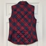 Crown & Ivy Women’s  Navy Maroon Gold Hardware Plaid Sleeveless Puff Vest Small Photo 1