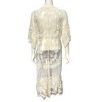 CCC Sheer Ivory Floral Embroidered Long Kimono Cardigan Cover Up Poncho Shawl OS Yellow Size undefined Photo 2