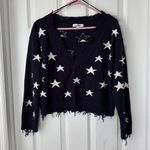 Wild Honey Navy Blue and White Stars Distressed Vneck Sweater Photo 2