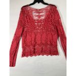 Ultra Pink Crochet Women Lace Long Sleeve Crop Top Boho Festival Delicate Pink L Photo 1
