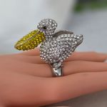 Large Statement Pelican Stretch Ring Rhinestone Covered Yellow Photo 0