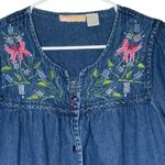 LA CERA Denim Dress Floral Embroidered Button Front Midi Women's Medium Blue Size undefined Photo 1