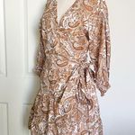 LUSANA Floral Paisley Wrap Mini Linen Dress Orange Size 4 Photo 2