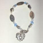 Elegant Silver Tone Blue and Faux Pearl Peace Joy Love Heart Bracelet Photo 1
