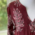 Madewell Burgundy White Silk Lassi Floral Indian Block Print Long Sleeve Dress 4 Photo 5