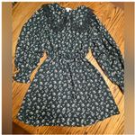 Topshop  Mini Dress Womens 8 Black Floral Long Sleeve Ruffle Collar Photo 2