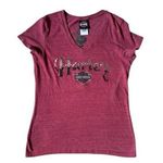 Harley Davidson Womens Large Cranberry Tee Shirt Rhinestone Austin Texas Pink Photo 0