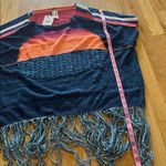 Free People NWT  Sunset Fringe Knit Poncho Blue Combo Sz M/L Photo 2