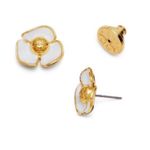 Tory Burch New  Fleur Flower Stud Earrings White Enamel/Gold on TB earring card Photo 4