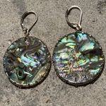 Vintage Abalone Round Disk Dangle Women’s Earrings Gold Tone Sz 2” Boho Western Blue Photo 2