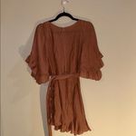 INDIKAH Elegant Asymmetrical Ruffle Dress in Tan Photo 3