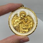 Vintage Angel Guardian Child Gold Tone Religious Medal Pendant Charm Heavy *read Photo 1