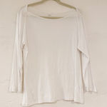 1901 Nordstrom Boat Neck Button Long Sleeve Top in White Large Photo 0