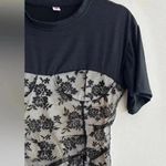 Black Lace Sweetheart Ruched Top, Women’s Floral Lace Overlay Blouse, Size Small Photo 4