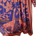 Elegant Orange & Blue Long Sleeve Dress Size Medium Beautiful Giraffe Graphics Photo 4