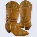 Naona Nana? Light Brown Leather Tall 2.5" Stacked Heel Western Cowgirl Boots 7.5 Photo 0