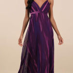 Lulus NWT  Lovely Boldness Purple Multi Watercolor Pleated Maxi Dress Prom Sz XL Photo 0