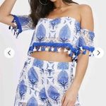 Parisian  Collection Blue Fringe Off Shoulder Tassle Short Cropped Set 8-10 Photo 0