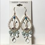 Crystal CHANDELIER EARRINGS 3” Dangle Drop Delicate Silver Blue French Wire NEW Photo 2
