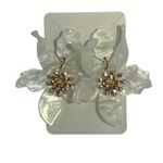 White Flower Statement Earrings Crystal Rhinestone Gold Tone Stud Photo 0