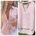 Rachel Zoe Linen Striped Half Button Shirt S Photo 1