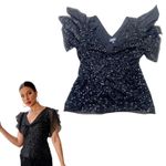 y2k vtg. sparkly beaded ruffle fairy whimsy goth party blouse x large Black Size XL Photo 0