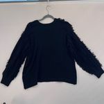 1. State  Women's Black Fringe Balloon Sleeve Crew Neck Pullover Sweater Large Photo 1