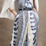 Banana Republic  Blue Print 100% Silk Belay Ultra Wide Leg Pants Size 8 Photo 0