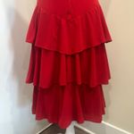 None VTG 70s Red Tiered Ruched Bodice Spaghetti Strap Ruffle Dress Union USA Made XS Photo 8