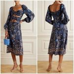 Farm Rio  Black Macaw Forest Tropical Print Tie Cutout Blouson Midi Dress Large Photo 3