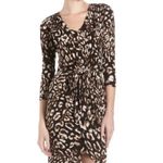 BCBGMAXAZRIA Zaria Wrap Dress Leopard Print Tie Waist 3/4 Sleeve Size S Photo 4
