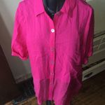 Soft Surroundings bright pink semi sheer hem tunic, mother of Pearl buttons Photo 0