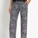 Theory  Mitrana Georgette Wide Leg Pant ~ 100% Silk Navy Blue Paisley Print Large Photo 3