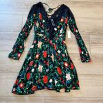 Anthropologie NWT  Lacy Floral Black Red V-Neck Long Sleeve Mini Dress Size 0 Photo 2