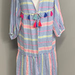 Vineyard Vines Beachy Stripe Tassel Tie-Front Blue Cover-Up Size Large Vacation Photo 0