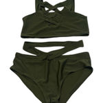 Olive Green Bikini Set with Crisscross Design size small super cute worn 2x EUC Photo 0