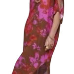 CAbi Tahitian Cover Up Floral Print Cold Shoulder Brown Pink Red Bohemian XS/S Photo 0