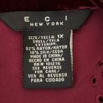 ECI New York Oxblood Velvet Silk Blend Eyelet Detail Scallop Hem Button Up Top Photo 4