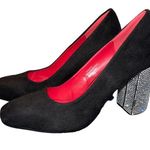 Italina  Women’s Suede Block Heel Rhinestone Embellishments Black Size 7.5 Photo 0