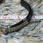 Silver and Black Leather Bracelet with Pink Stone Photo 7