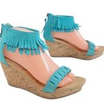 Minnetonka Aqua suede fringe Nicki wedge sandals Photo 3